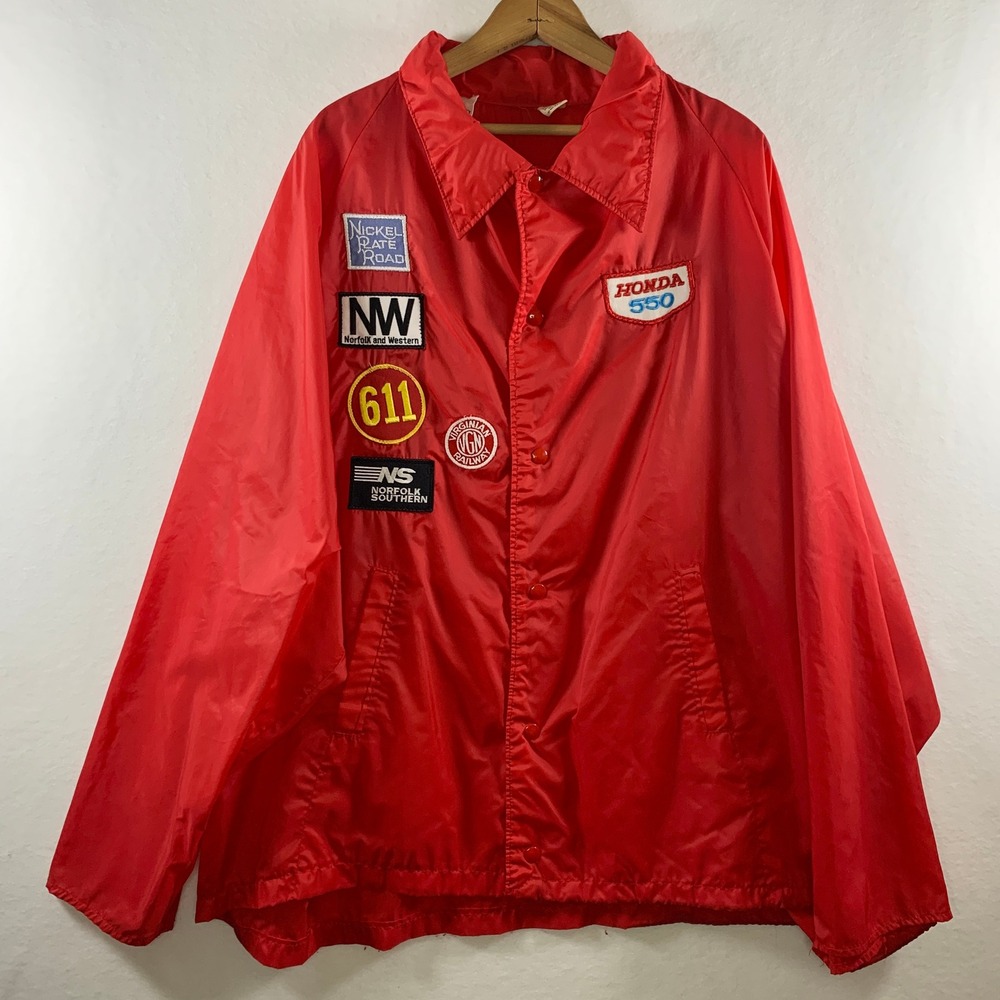 Vintage Scupper Jack by Hymen Mens Nylon Racing Jacket XXL Red Patches Coach